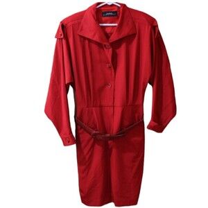 Ellen Tracy Red Wool Belted Shirt Dress 10